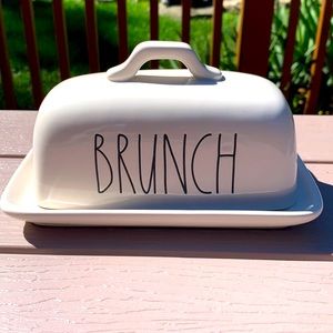 New Rae Dunn BRUNCH Butter Dish with Lid and Tray
